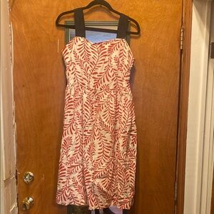 Elegant Red and White Leaf Print Dress